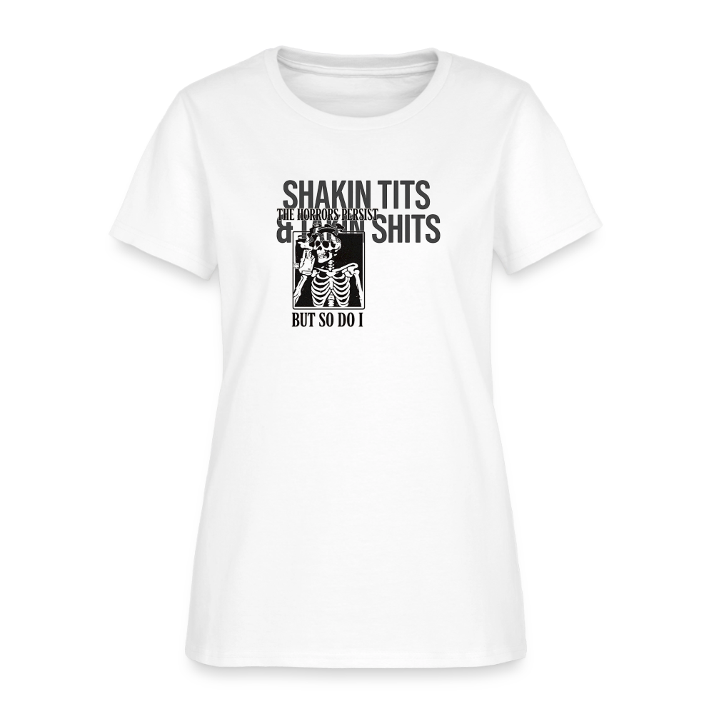 The Horrors Persist But So Do I Women's Tee - Spooky Skeleton Mental Health - white