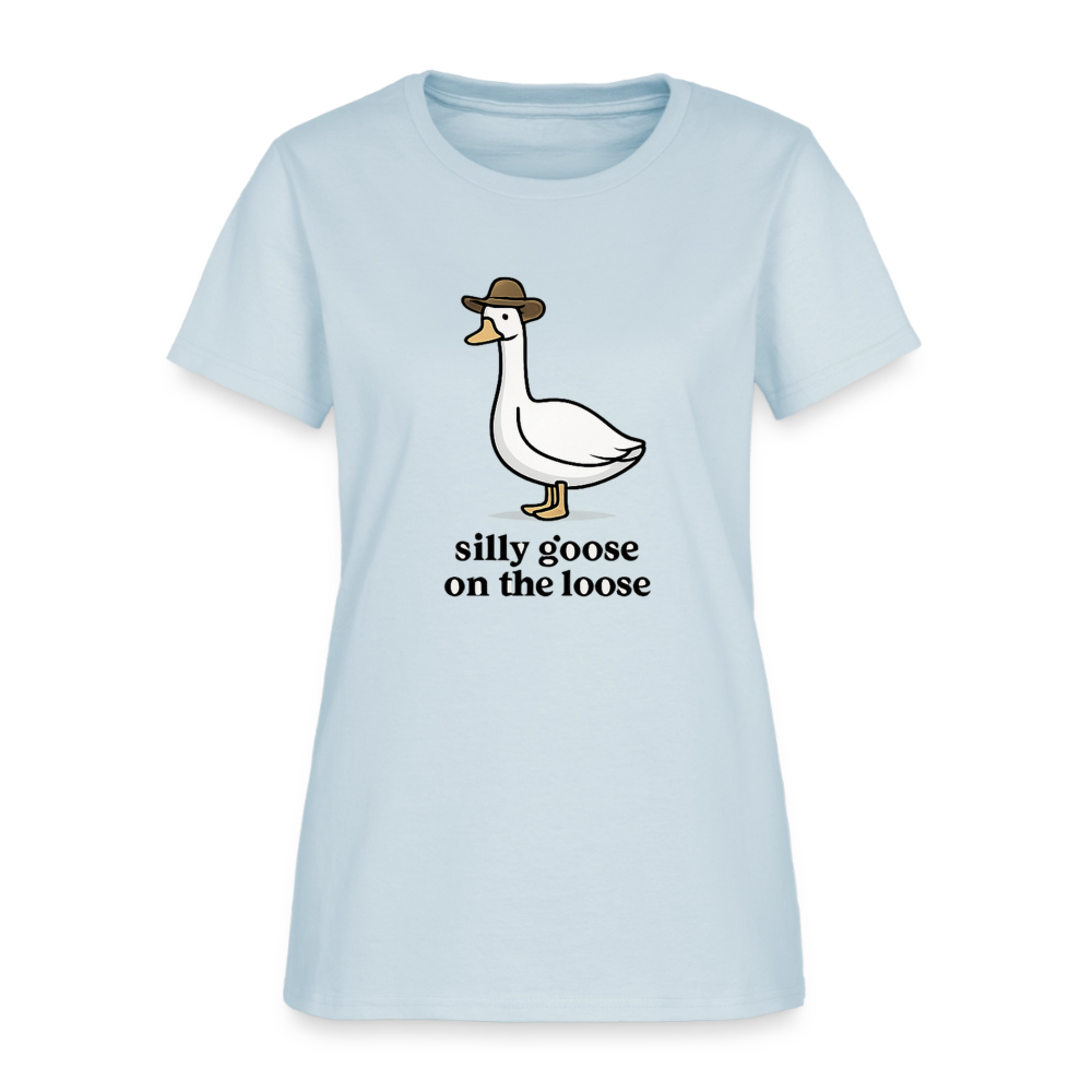 Silly Goose On The Loose Women's Tee - Cowboy Goose Meme - light blue