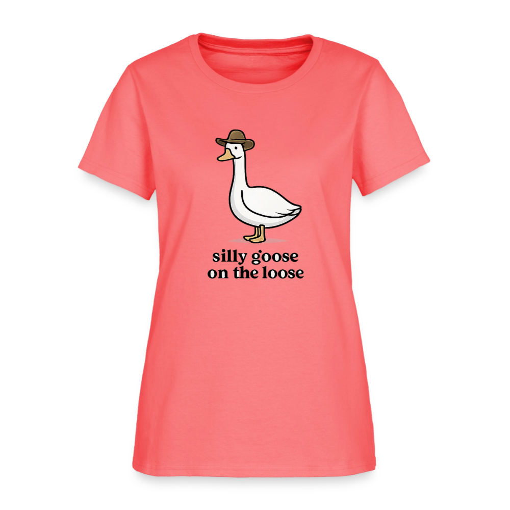 Silly Goose On The Loose Women's Tee - Cowboy Goose Meme - coral