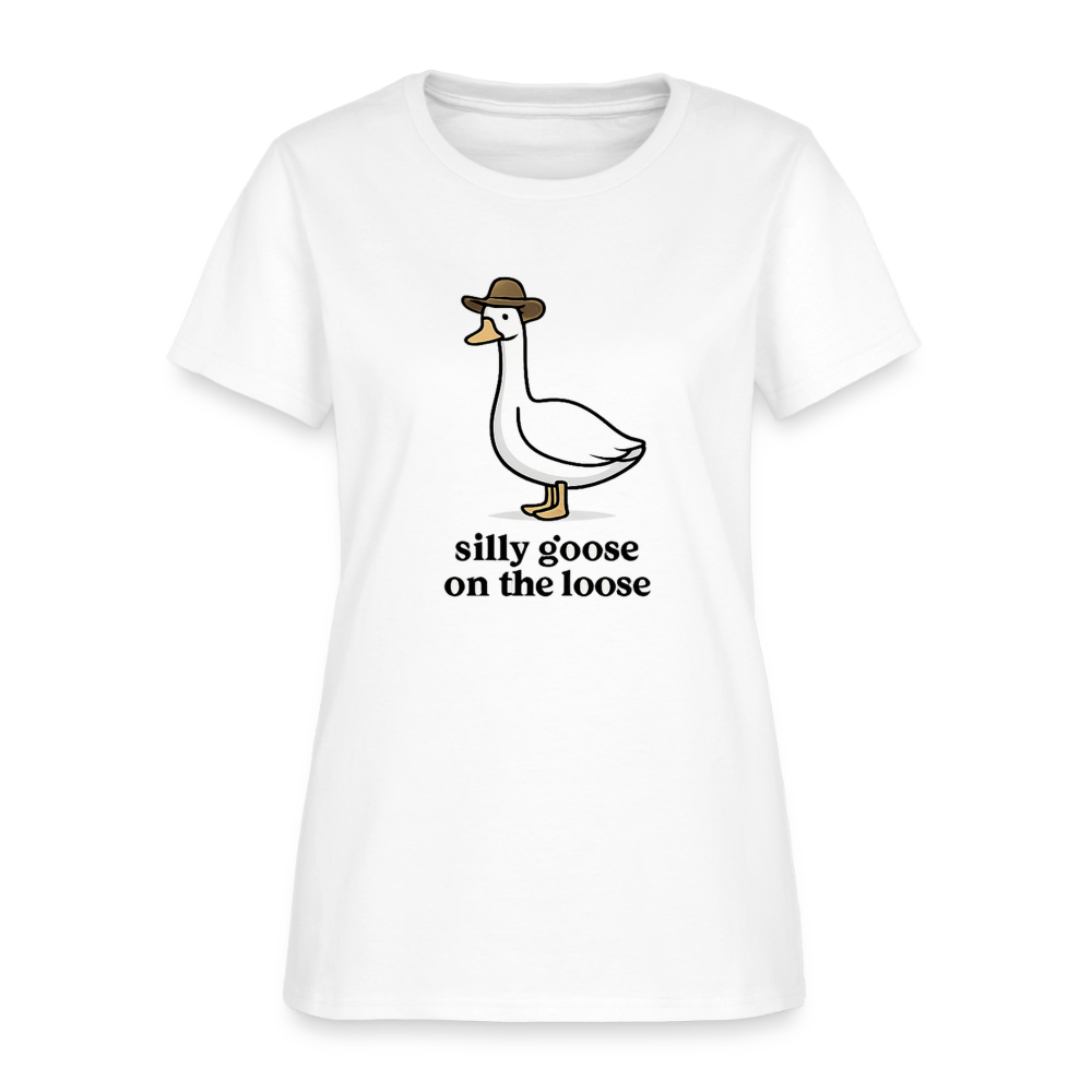 Silly Goose On The Loose Women's Tee - Cowboy Goose Meme - white