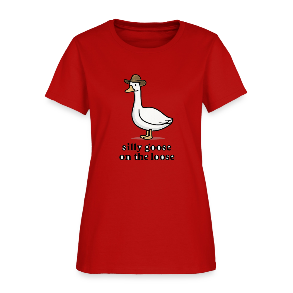 Silly Goose On The Loose Women's Tee - Cowboy Goose Meme - red