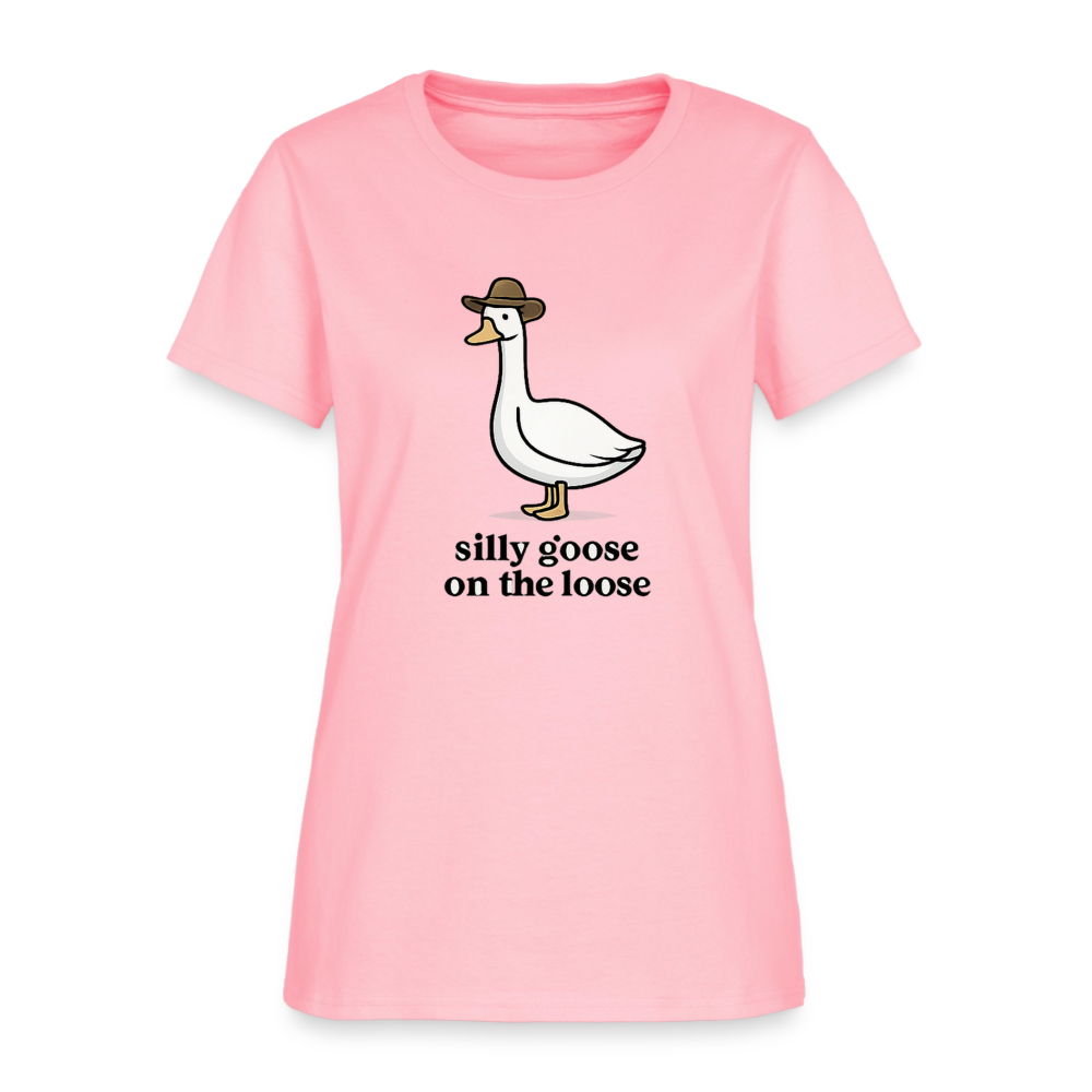 Silly Goose On The Loose Women's Tee - Cowboy Goose Meme - pink