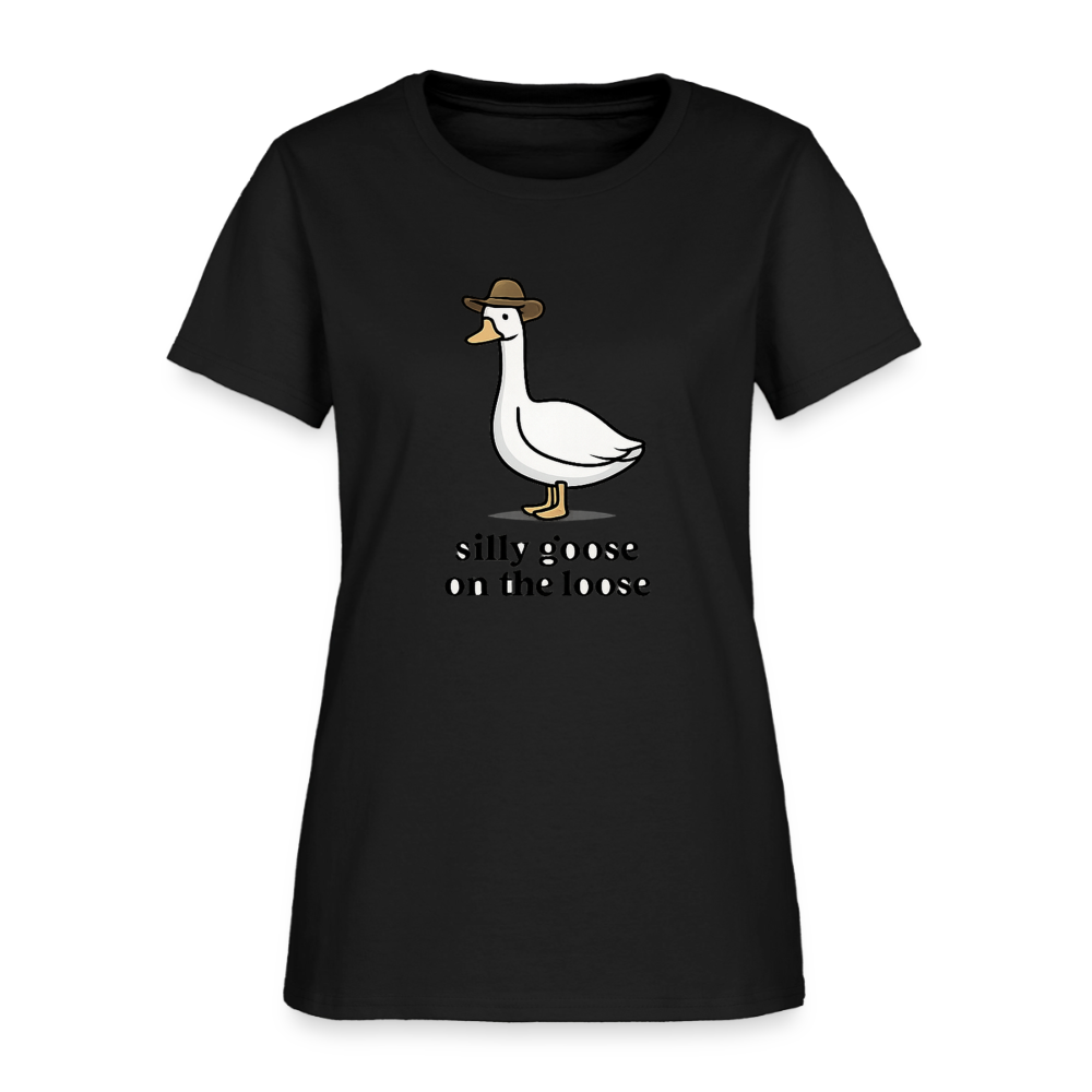 Silly Goose On The Loose Women's Tee - Cowboy Goose Meme - black