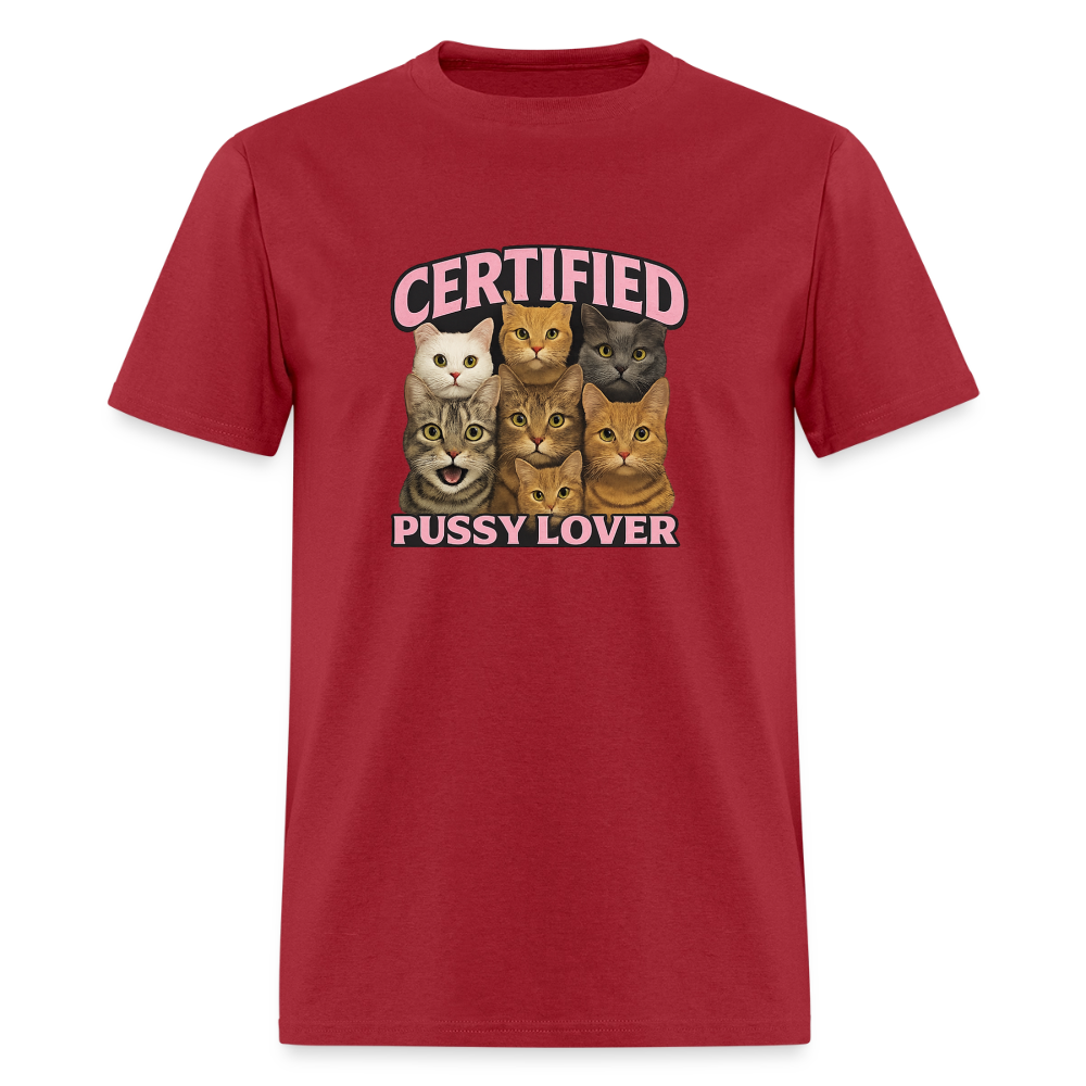 Certified Pussy Lover - Cat Dad Tee - dark red