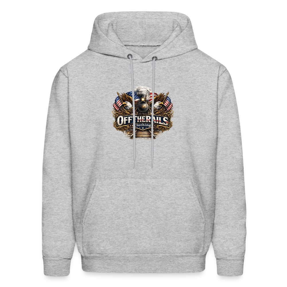 Off The Rails Clothing Logo Hoodie - American Eagle Train Patriotic Hoodie - heather gray