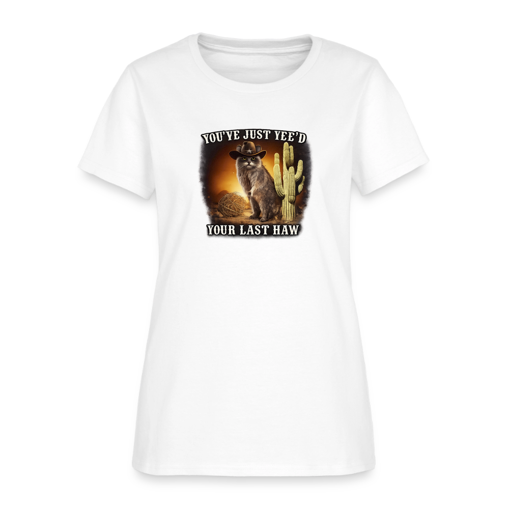 Yee'd Your Last Haw Women's Tee - Cowboy Cat Showdown - white