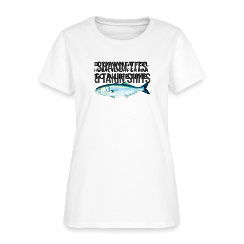 Buy A Man Eat Fish Women's Tee - Absurdist Confucius Parody - white
