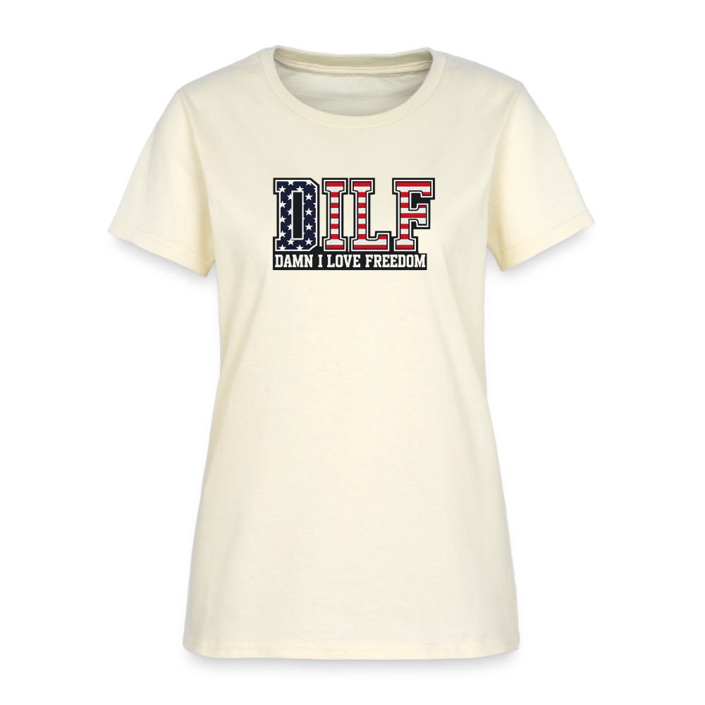 DILF Damn I Love Freedom Women's Tee - Patriotic American Flag Tee - off white