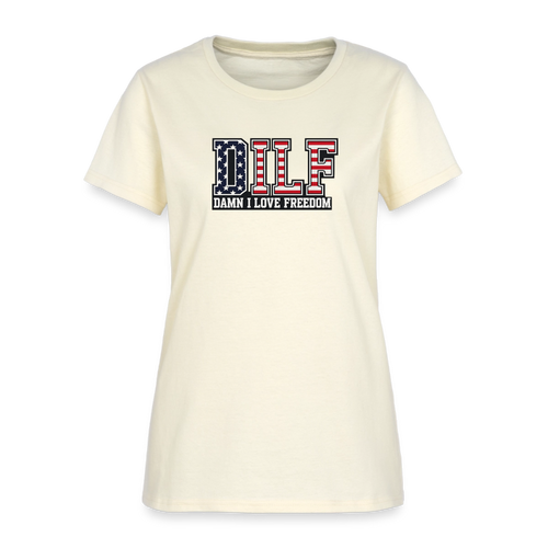 DILF Damn I Love Freedom Women's Tee - Patriotic American Flag Tee - off white