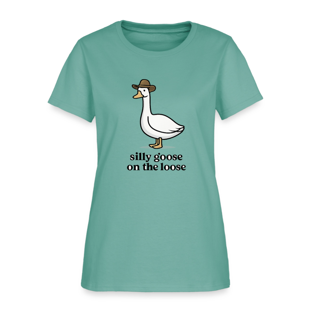 Silly Goose On The Loose Women's Tee - Cowboy Goose Meme - aquatic